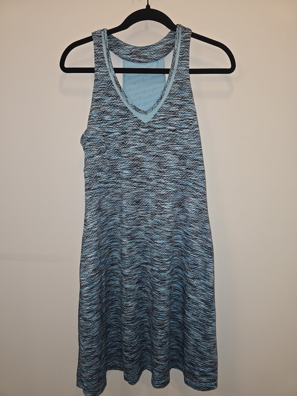 MPG Light Teal and Navy Textured Racerback Dress No Pading